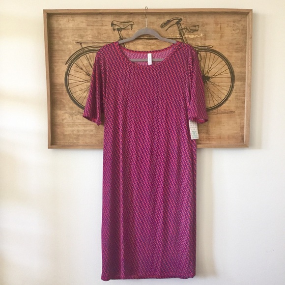 NWT LulaRoe Julia Dress Red / Blue Diamond Print - Picture 2 of 3